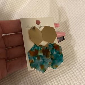 Womens teal and gold earrings and brown